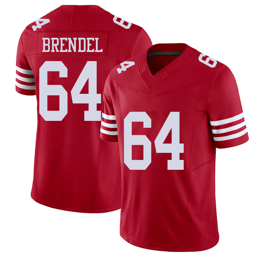 San Francisco #64 Brendel Player Football V Neck Short Sleeve Scarlet Jersey Jake For Men Youth Women Gift