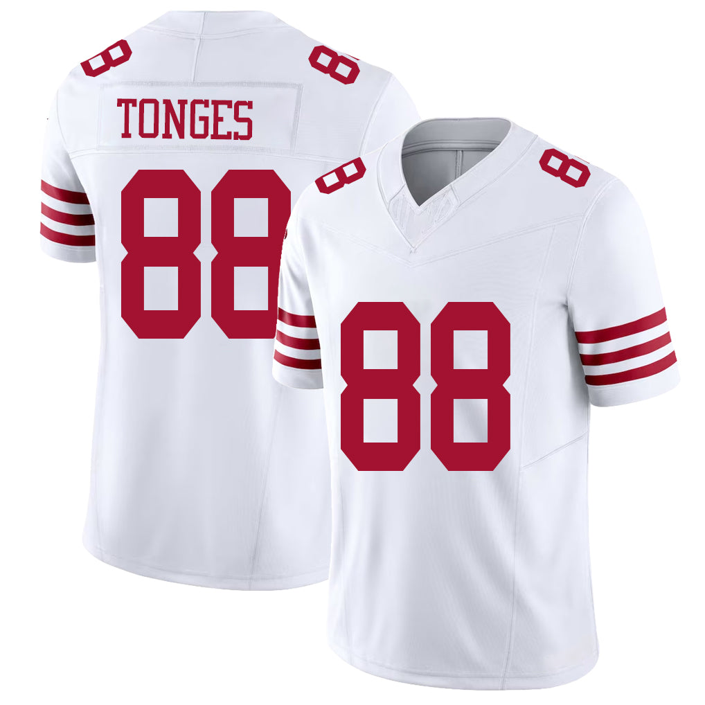 San Francisco #88 Tonges Player Football V Neck Short Sleeve White Jersey Jake For Men Youth Women Gift