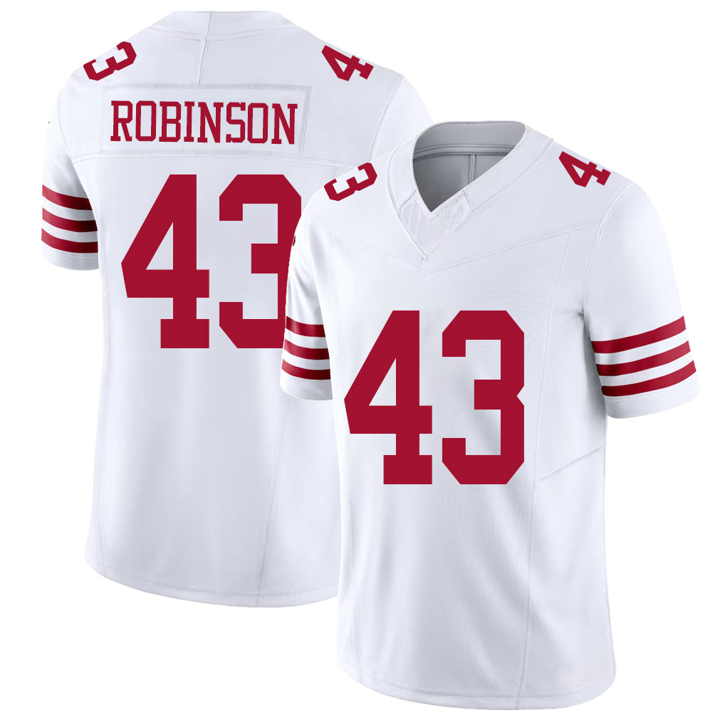 San Francisco #43 Robinson Player Football V Neck Short Sleeve White Jersey Jakob For Men Youth Women Gift