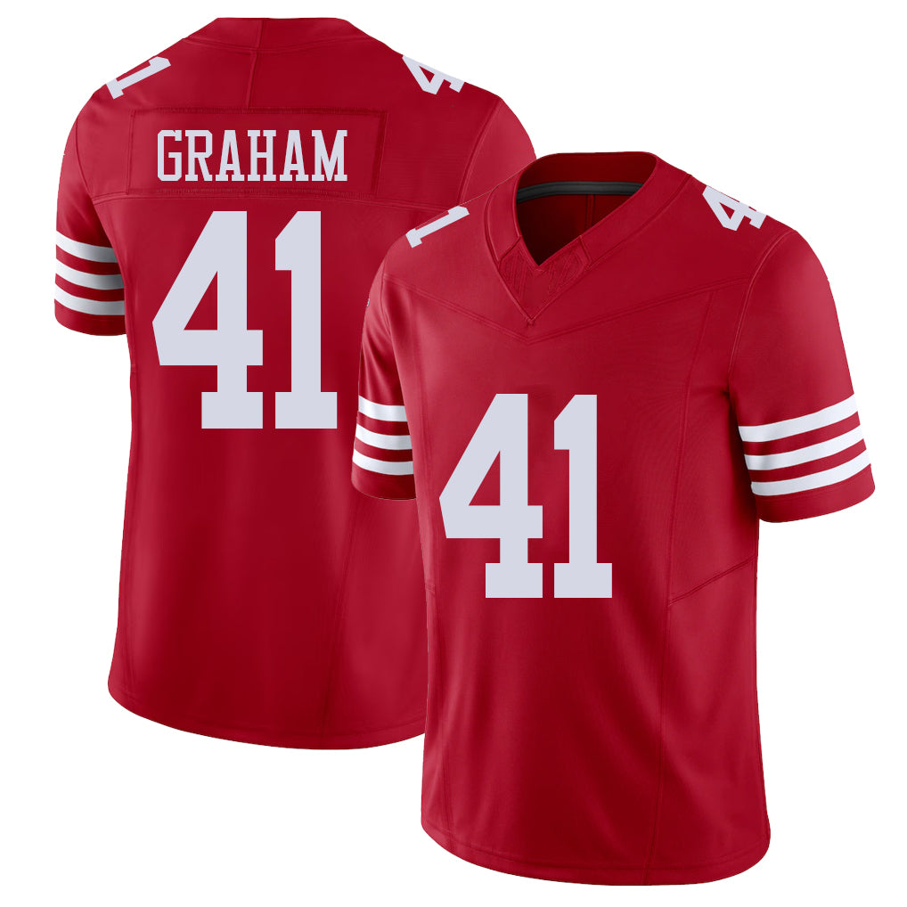 San Francisco #41 Graham Player Football V Neck Short Sleeve Scarlet Jersey Jalen For Men Youth Women Gift