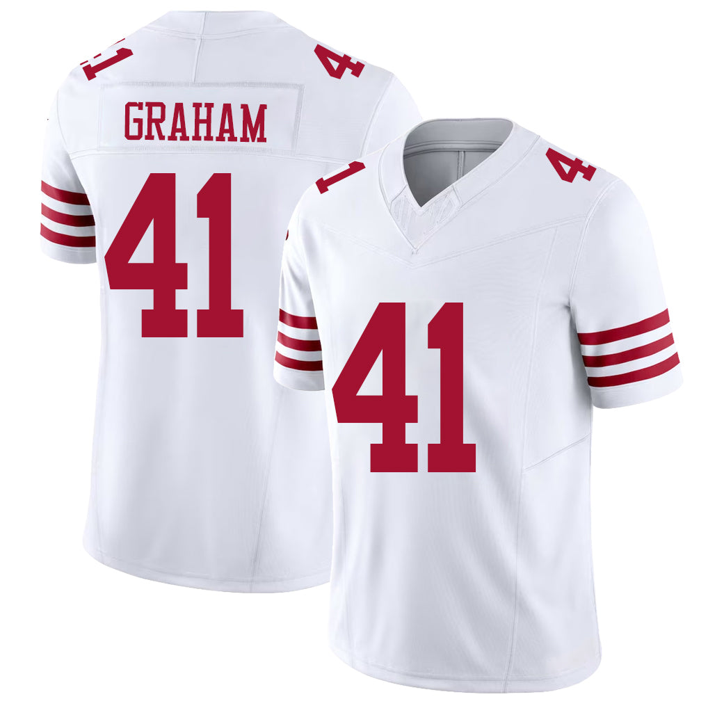 San Francisco #41 Graham Player Football V Neck Short Sleeve White Jersey Jalen For Men Youth Women Gift