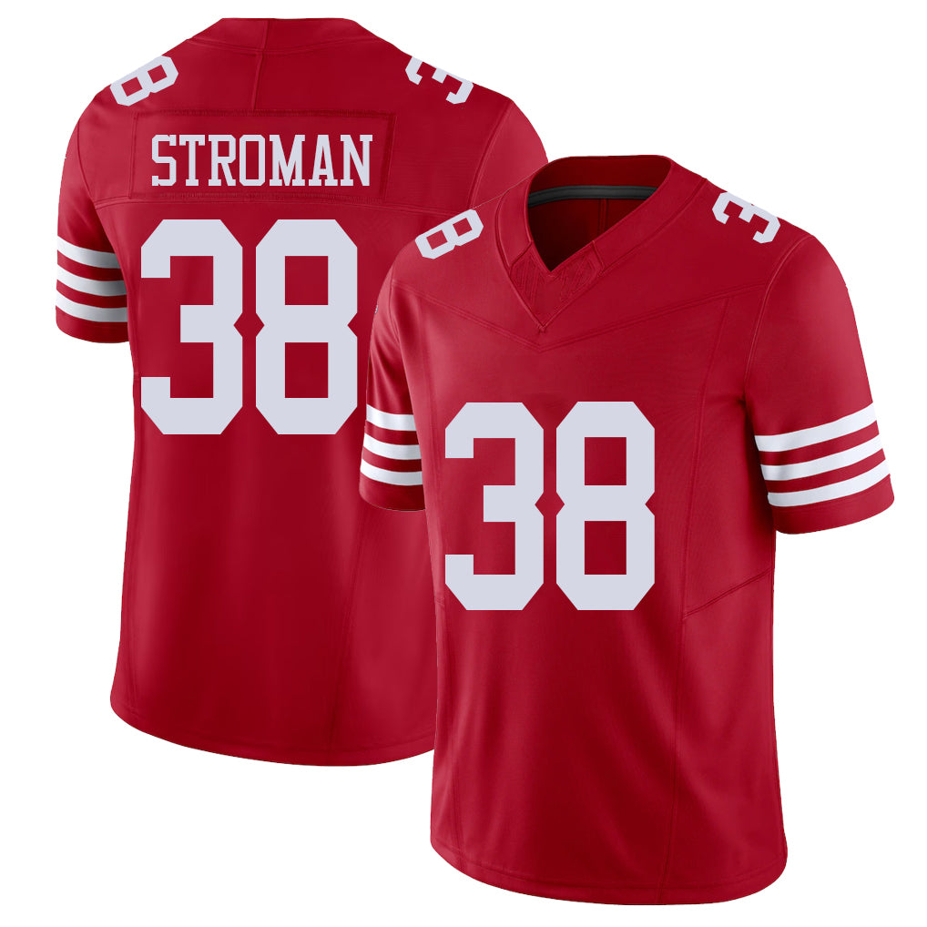 San Francisco #38 Stroman Player Football V Neck Short Sleeve Scarlet Jersey Jalen For Men Youth Women Gift