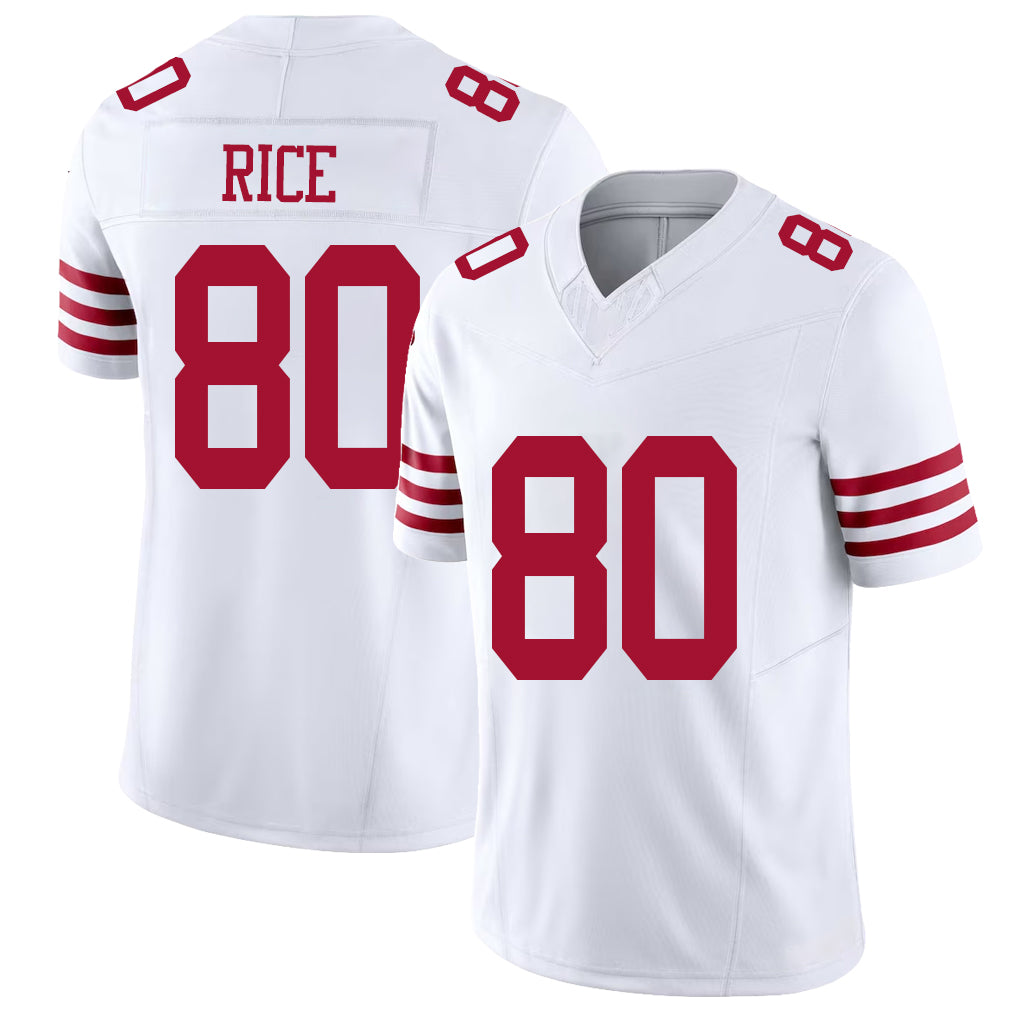 San Francisco #80 Rice Player Football V Neck Short Sleeve White Jersey Jerry For Men Youth Women Gift
