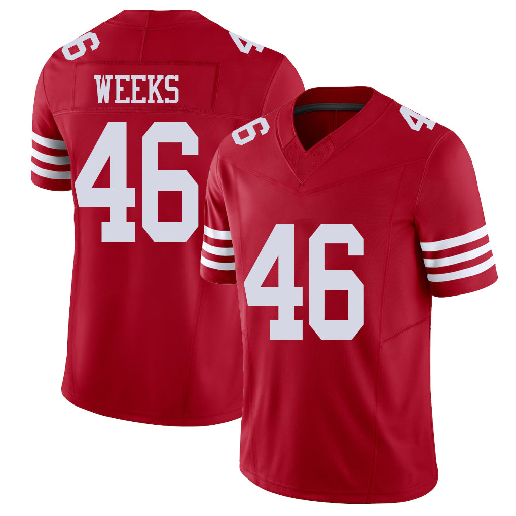 San Francisco #46 Weeks Player Football V Neck Short Sleeve Scarlet Jersey Jon For Men Youth Women Gift