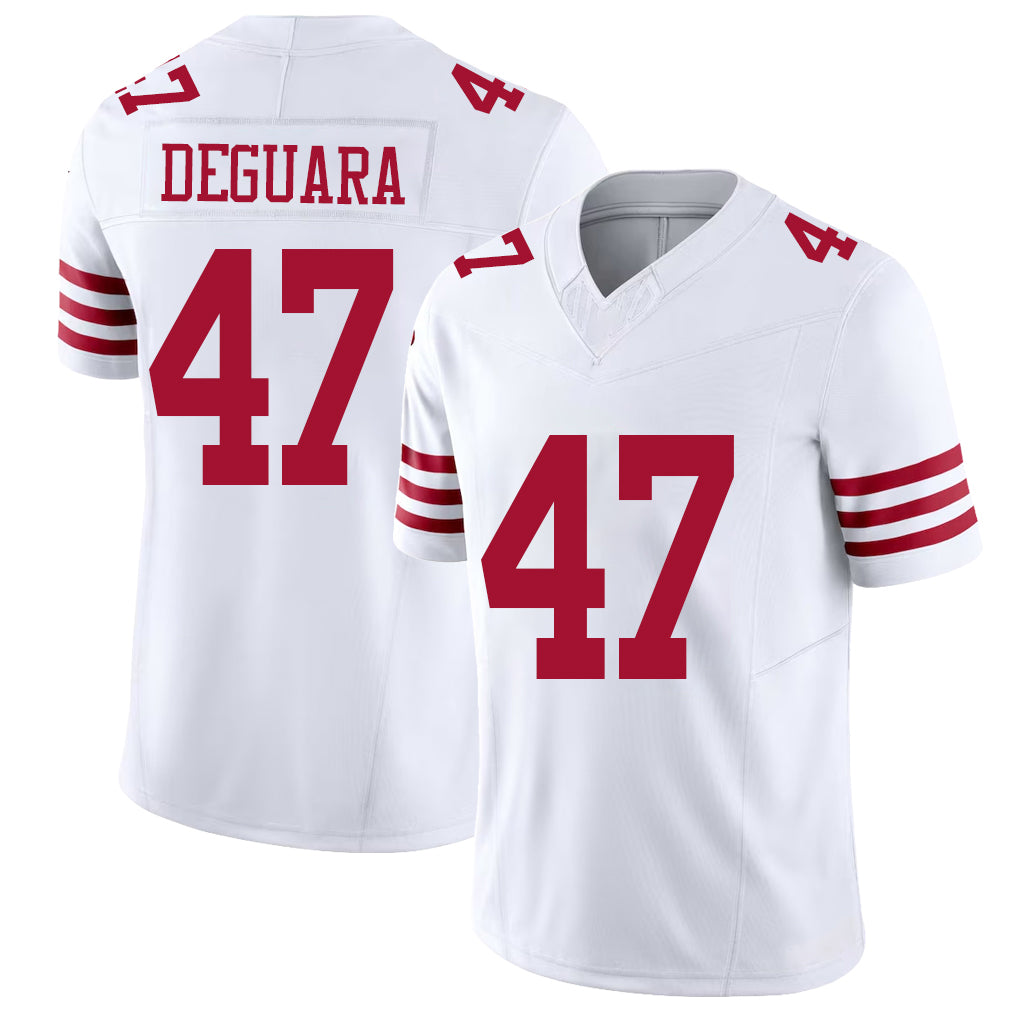 San Francisco #47 Deguara Player Football V Neck Short Sleeve White Jersey Josiah For Men Youth Women Gift