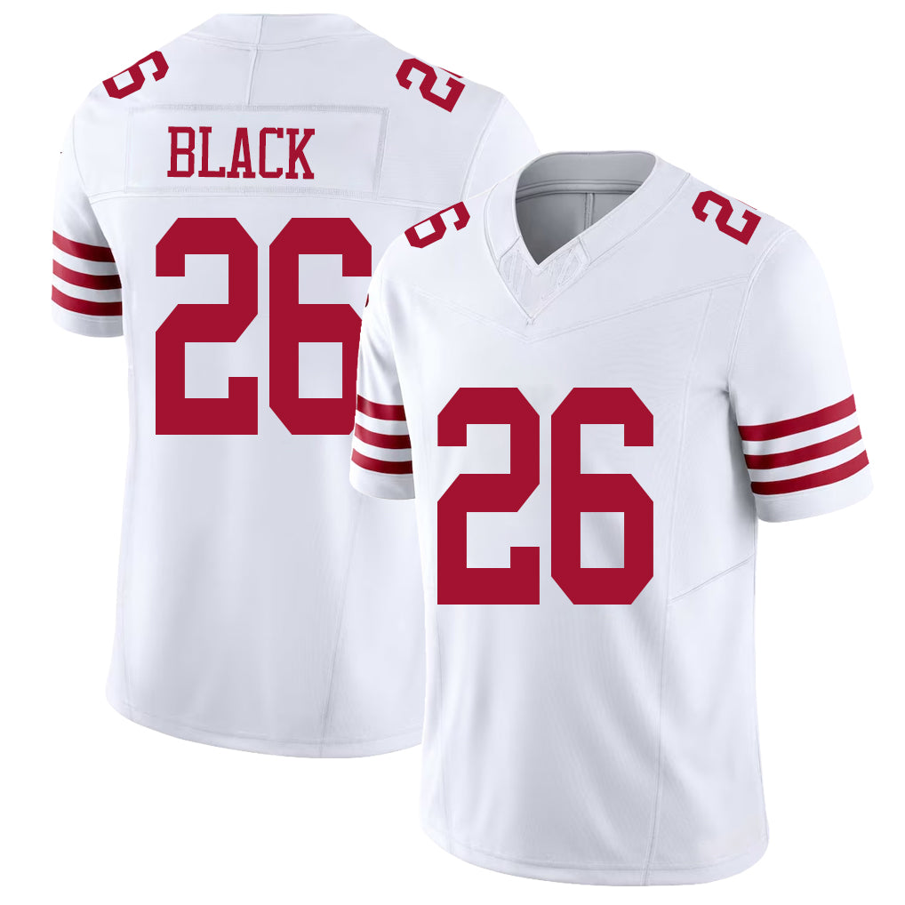 San Francisco #26 Black Player Football V Neck Short Sleeve White Jersey Kaelon For Men Youth Women Gift