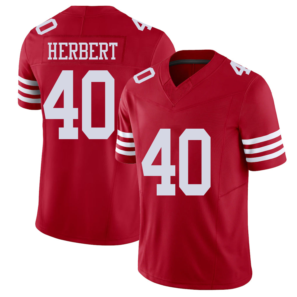 San Francisco #40 Herbert Player Football V Neck Short Sleeve Scarlet Jersey Khalil For Men Youth Women Gift