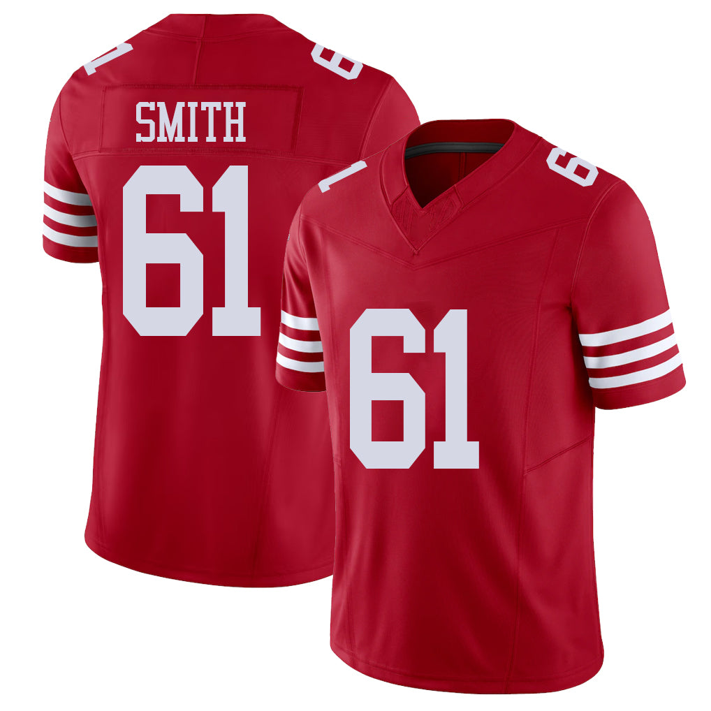 San Francisco #61 Smith Player Football V Neck Short Sleeve Scarlet Jersey Kion For Men Youth Women Gift