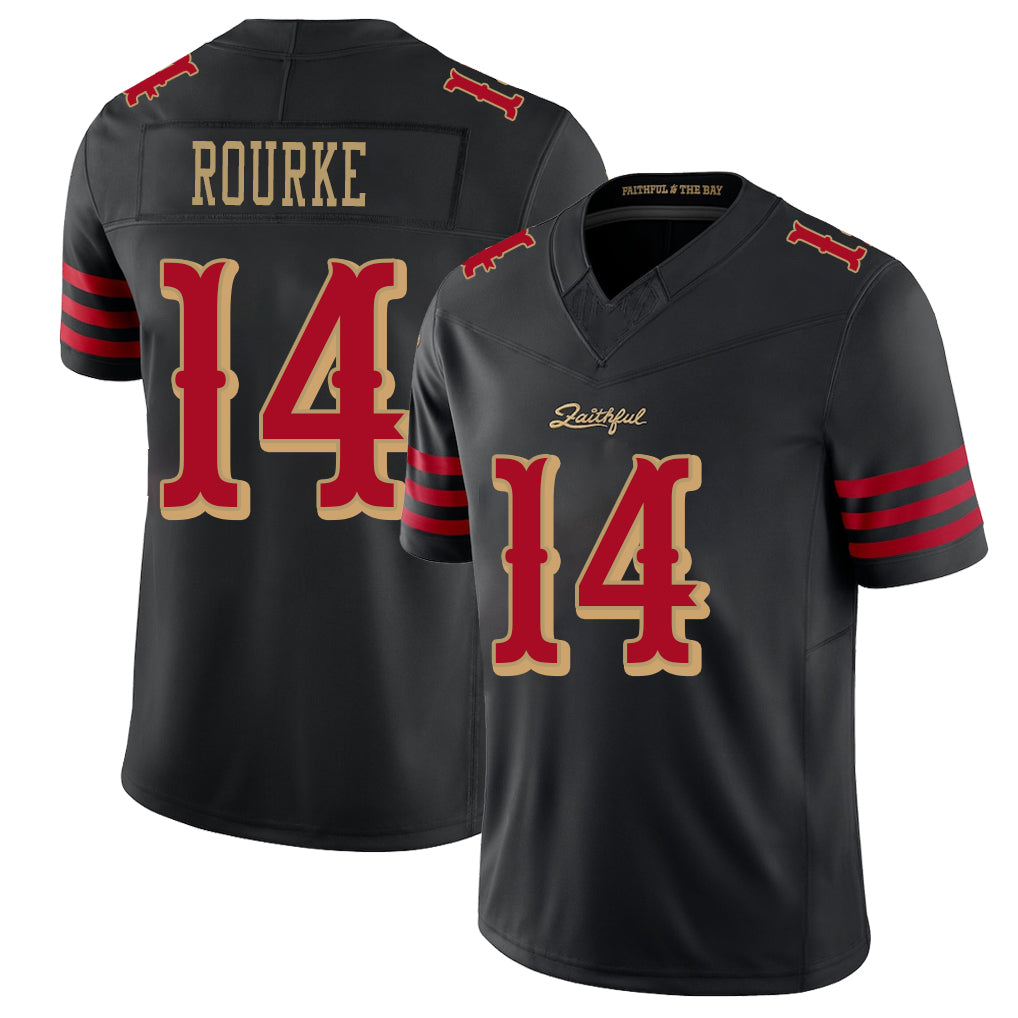 San Francisco #14 Rourke Player Football V Neck Short Sleeve Black Jersey Kurtis For Men Youth Women Gift