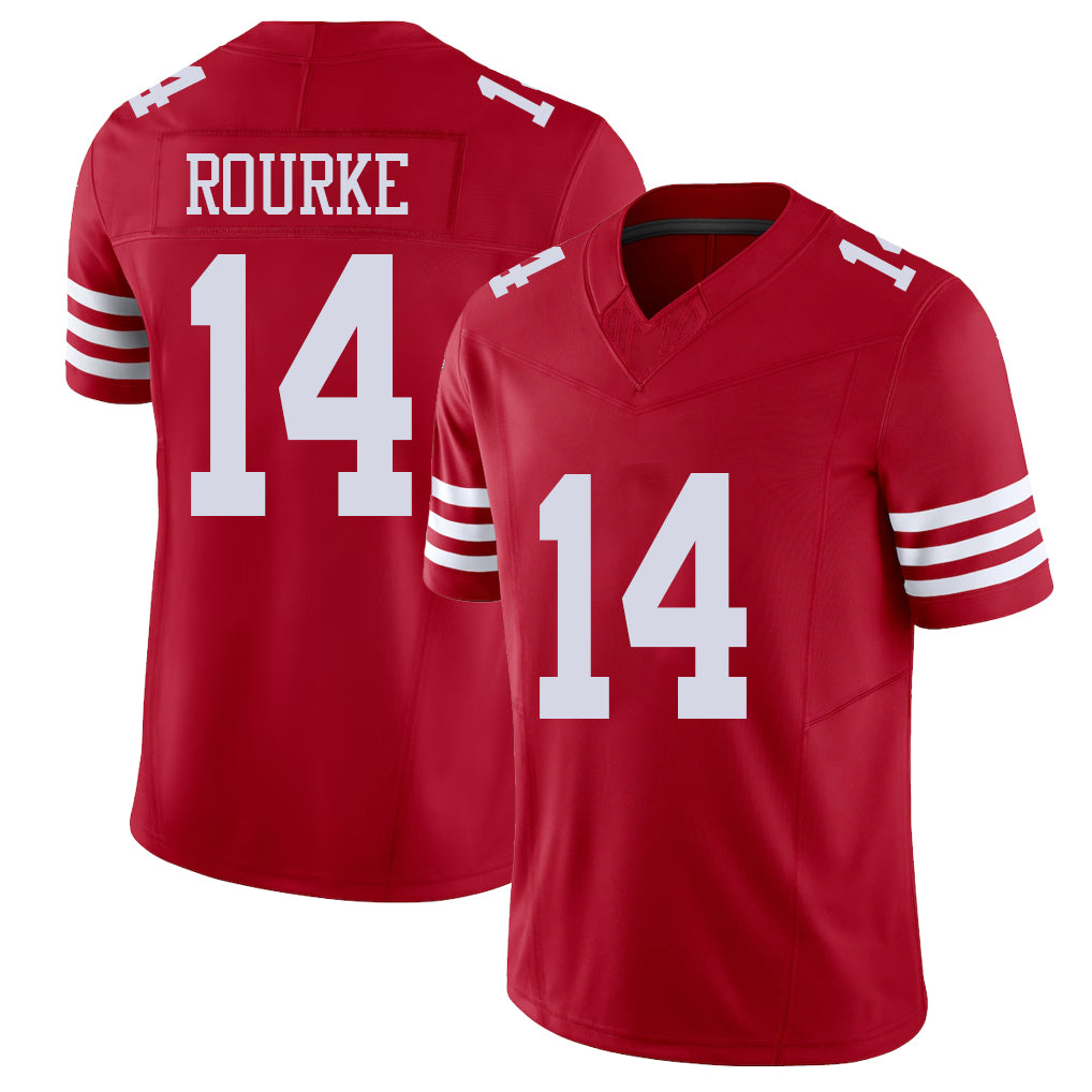 San Francisco #14 Rourke Player Football V Neck Short Sleeve Scarlet Jersey Kurtis For Men Youth Women Gift