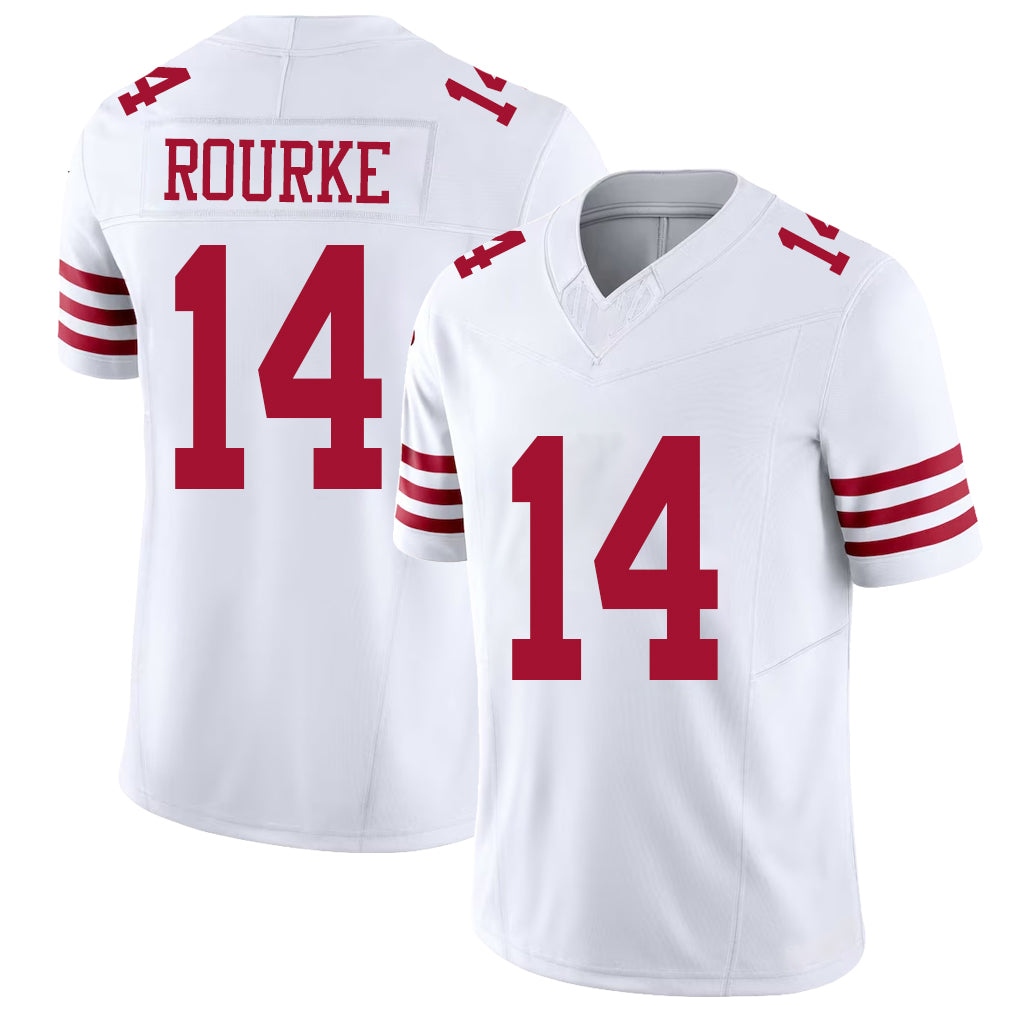 San Francisco #14 Rourke Player Football V Neck Short Sleeve White Jersey Kurtis For Men Youth Women Gift