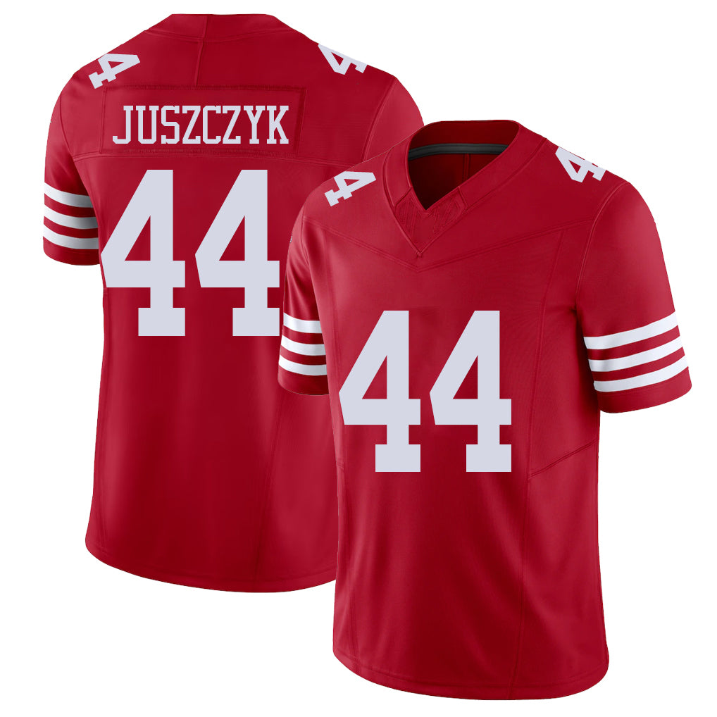 San Francisco #44 Juszczyk Player Football V Neck Short Sleeve Scarlet Jersey Kyle For Men Youth Women Gift