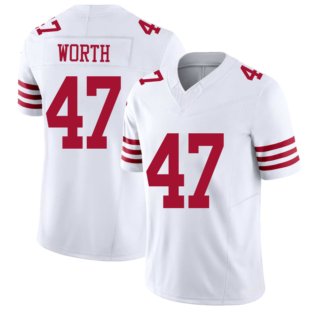 San Francisco #47 Worth Player Football V Neck Short Sleeve White Jersey Larry For Men Youth Women Gift