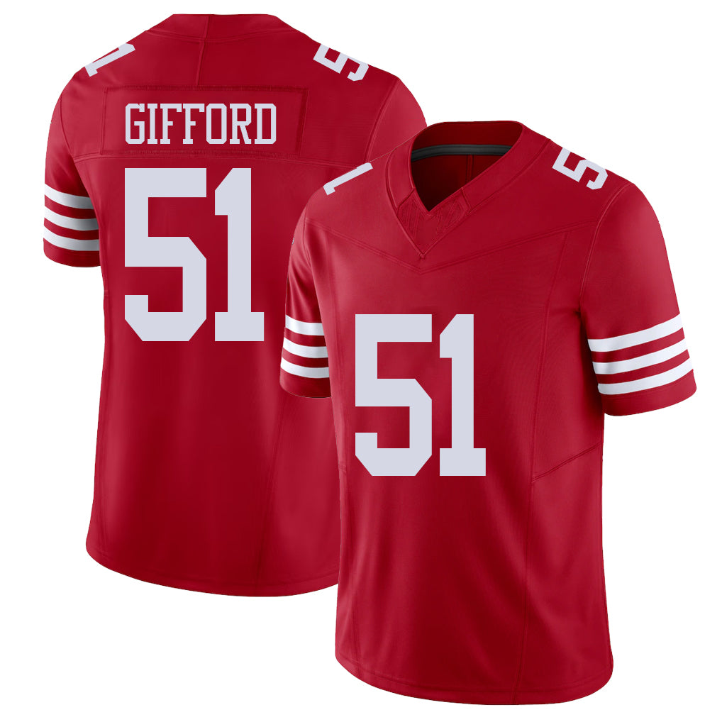 San Francisco #51 Gifford Player Football V Neck Short Sleeve Scarlet Jersey Luke For Men Youth Women Gift