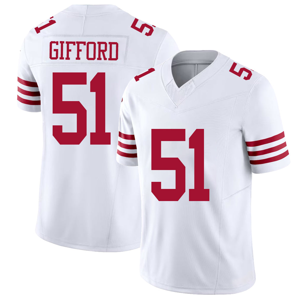 San Francisco #51 Gifford Player Football V Neck Short Sleeve White Jersey Luke For Men Youth Women Gift