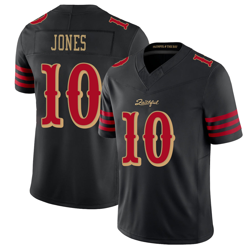 San Francisco #10 Jones Player Football V Neck Short Sleeve Black Jersey Mac For Men Youth Women Gift