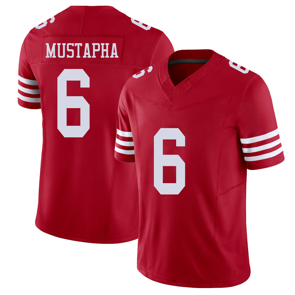 San Francisco #6 Mustapha Player Football V Neck Short Sleeve Scarlet Jersey Malik For Men Youth Women Gift