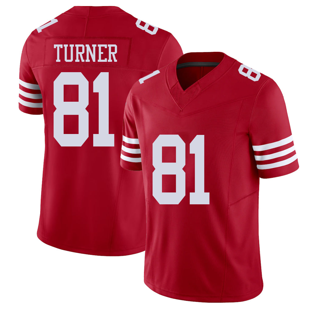San Francisco #81 Turner Player Football V Neck Short Sleeve Scarlet Jersey Malik For Men Youth Women Gift