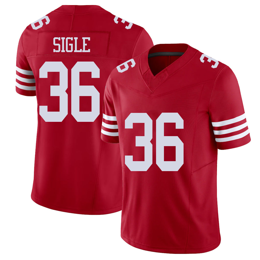 San Francisco #36 Sigle Player Football V Neck Short Sleeve Scarlet Jersey Marques For Men Youth Women Gift