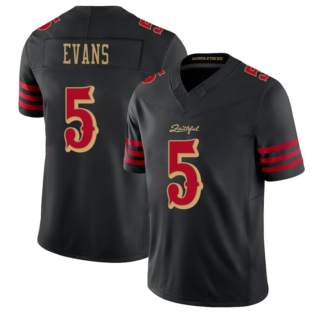 San Francisco #5 Evans Player Football V Neck Short Sleeve Black Jersey Mike For Men Youth Women Gift