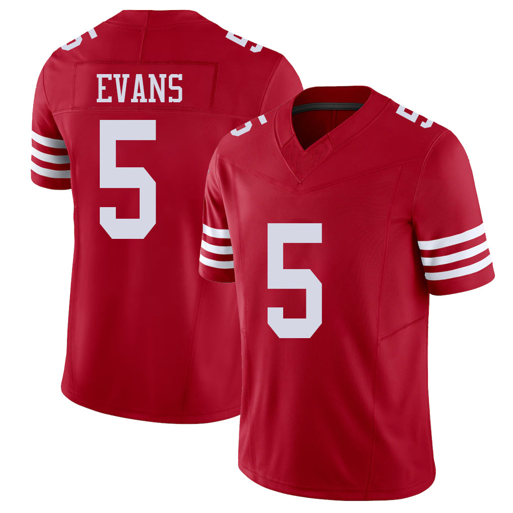 San Francisco #5 Evans Player Football V Neck Short Sleeve Scarlet Jersey Mike For Men Youth Women Gift