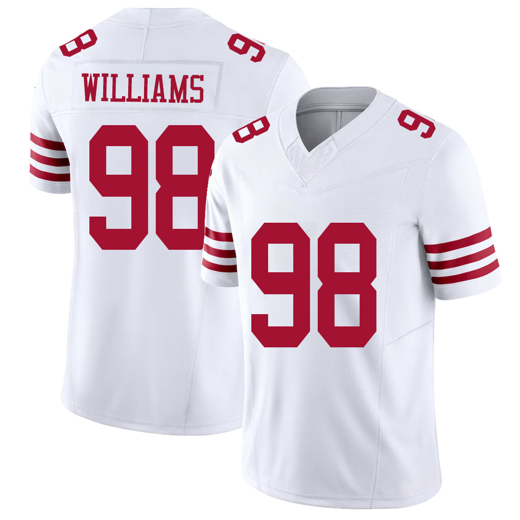 San Francisco #98 Williams Player Football V Neck Short Sleeve White Jersey Mykel For Men Youth Women Gift
