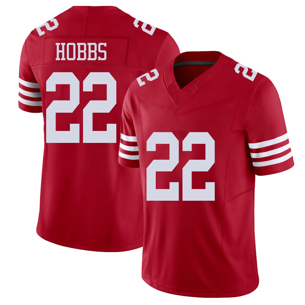 San Francisco #22 Hobbs Player Football V Neck Short Sleeve Scarlet Jersey Nate For Men Youth Women Gift