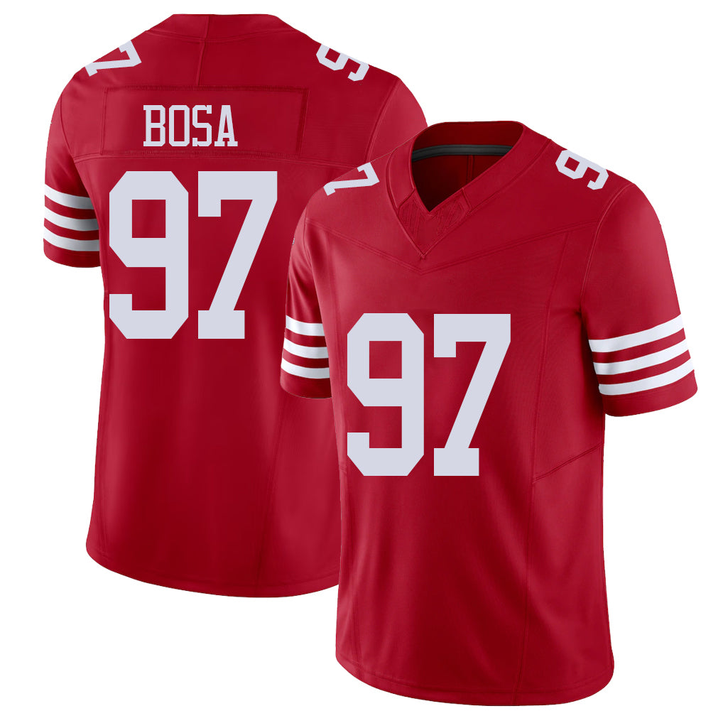San Francisco #97 Bosa Player Football V Neck Short Sleeve Scarlet Jersey Nick For Men Youth Women Gift