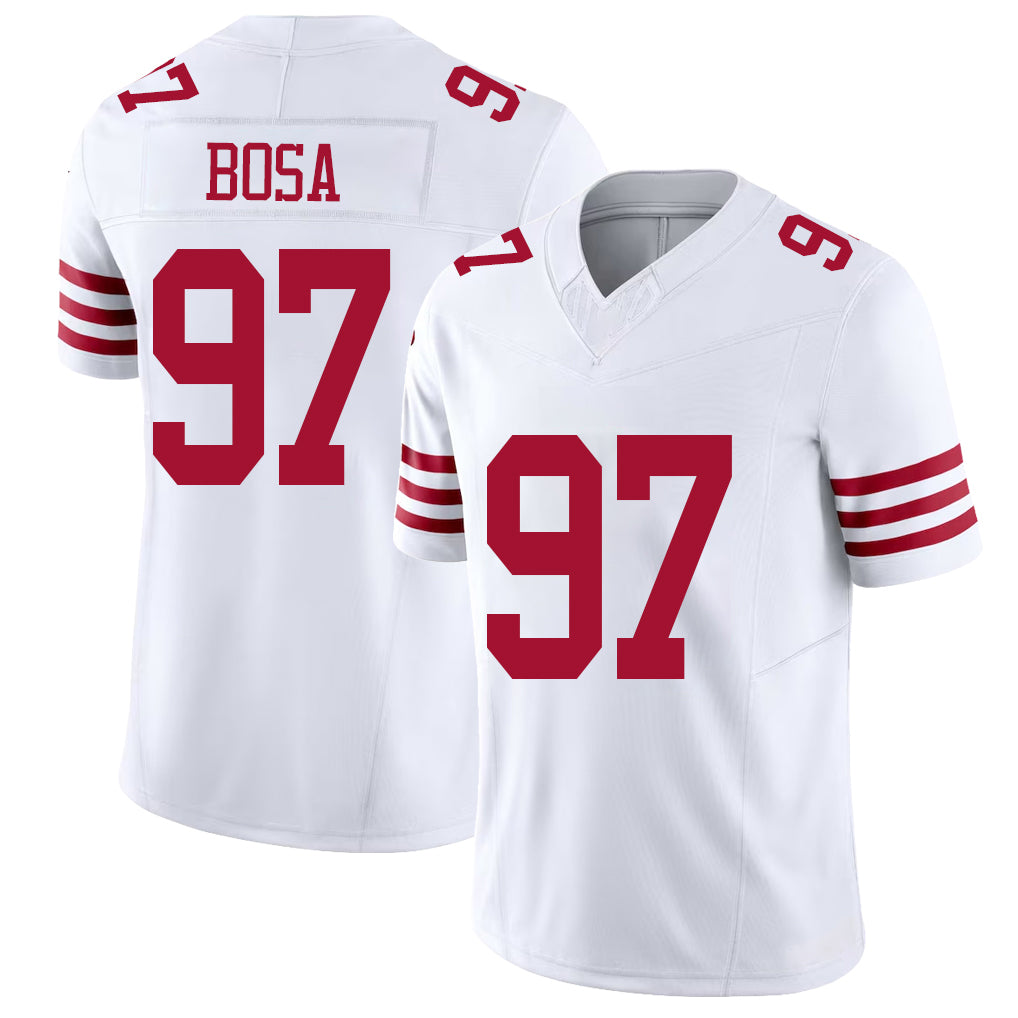 San Francisco #97 Bosa Player Football V Neck Short Sleeve White Jersey Nick For Men Youth Women Gift
