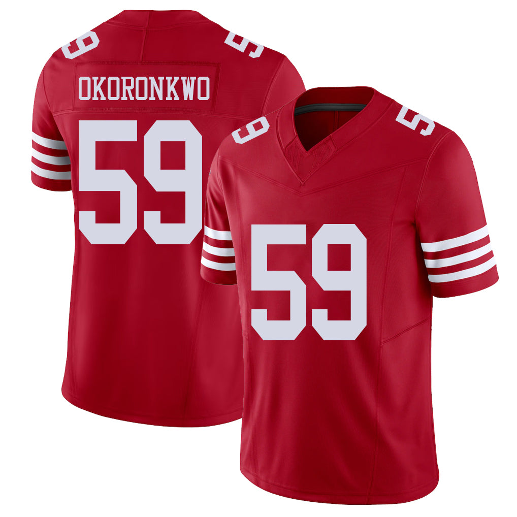 San Francisco #59 Okoronkwo Player Football V Neck Short Sleeve Scarlet Jersey Ogbo For Men Youth Women Gift