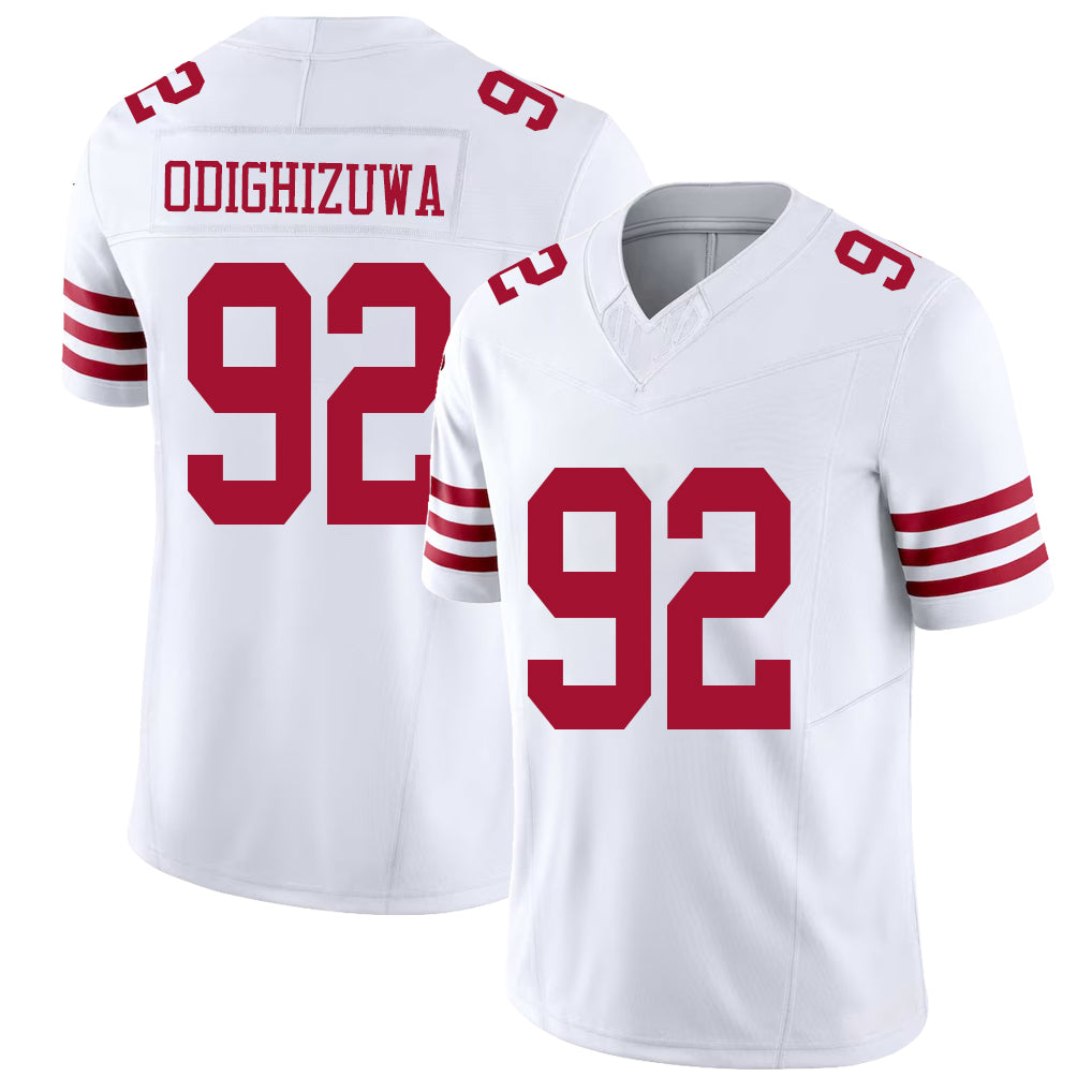 San Francisco #92 Odighizuwa Player Football V Neck Short Sleeve White Jersey Osa For Men Youth Women Gift