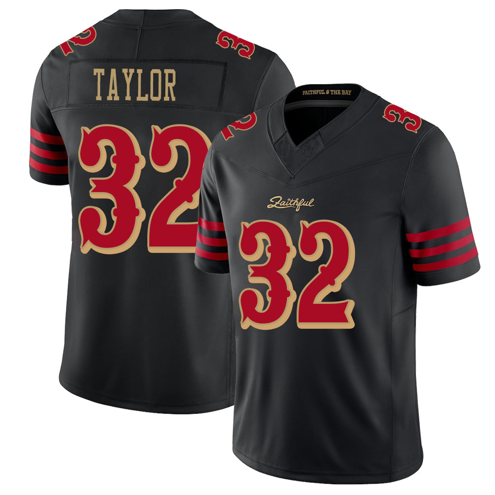 San Francisco #32 Taylor Player Football V Neck Short Sleeve Black Jersey Patrick For Men Youth Women Gift