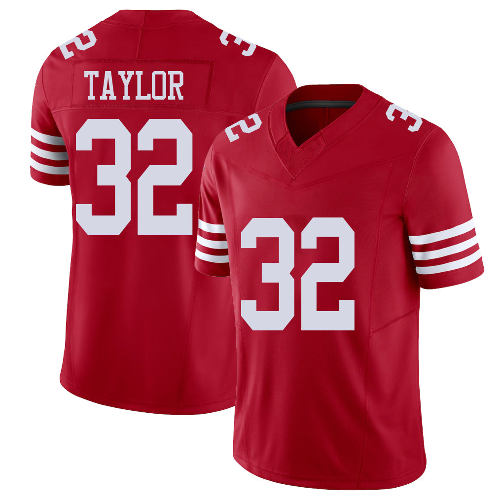 San Francisco #32 Taylor Player Football V Neck Short Sleeve Scarlet Jersey Patrick For Men Youth Women Gift