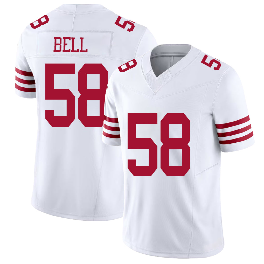 San Francisco #58 Bell Player Football V Neck Short Sleeve White Jersey Quinton For Men Youth Women Gift