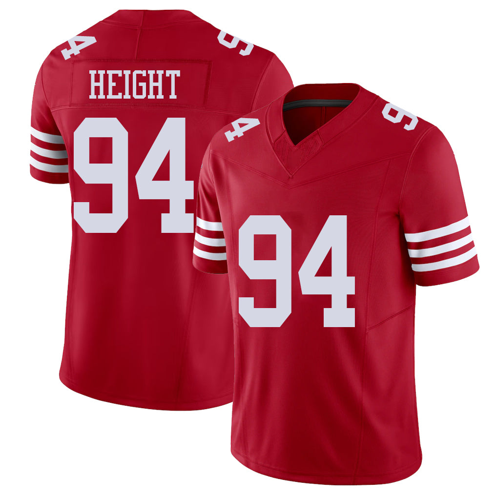San Francisco #94 Height Player Football V Neck Short Sleeve Scarlet Jersey Romello For Men Youth Women Gift