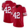 San Francisco #42 Lott Player Football V Neck Short Sleeve Scarlet Jersey Ronnie For Men Youth Women Gift