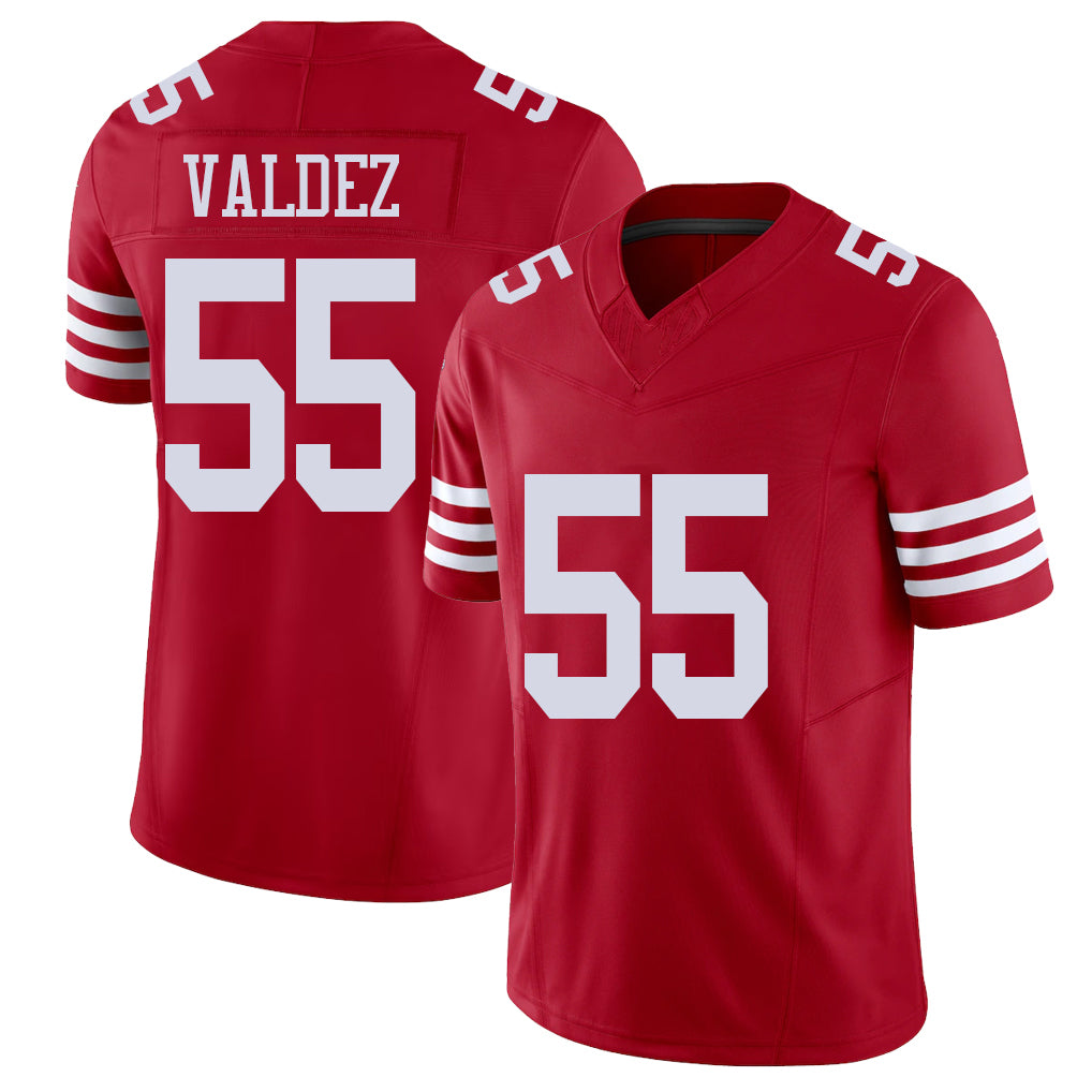San Francisco #55 Valdez Player Football V Neck Short Sleeve Scarlet Jersey Sebastian For Men Youth Women Gift