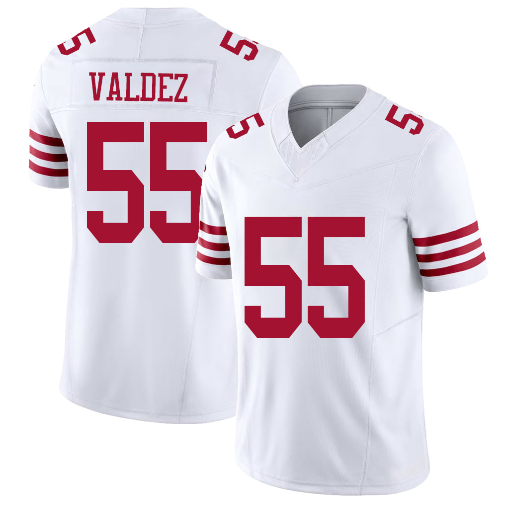 San Francisco #55 Valdez Player Football V Neck Short Sleeve White Jersey Sebastian For Men Youth Women Gift