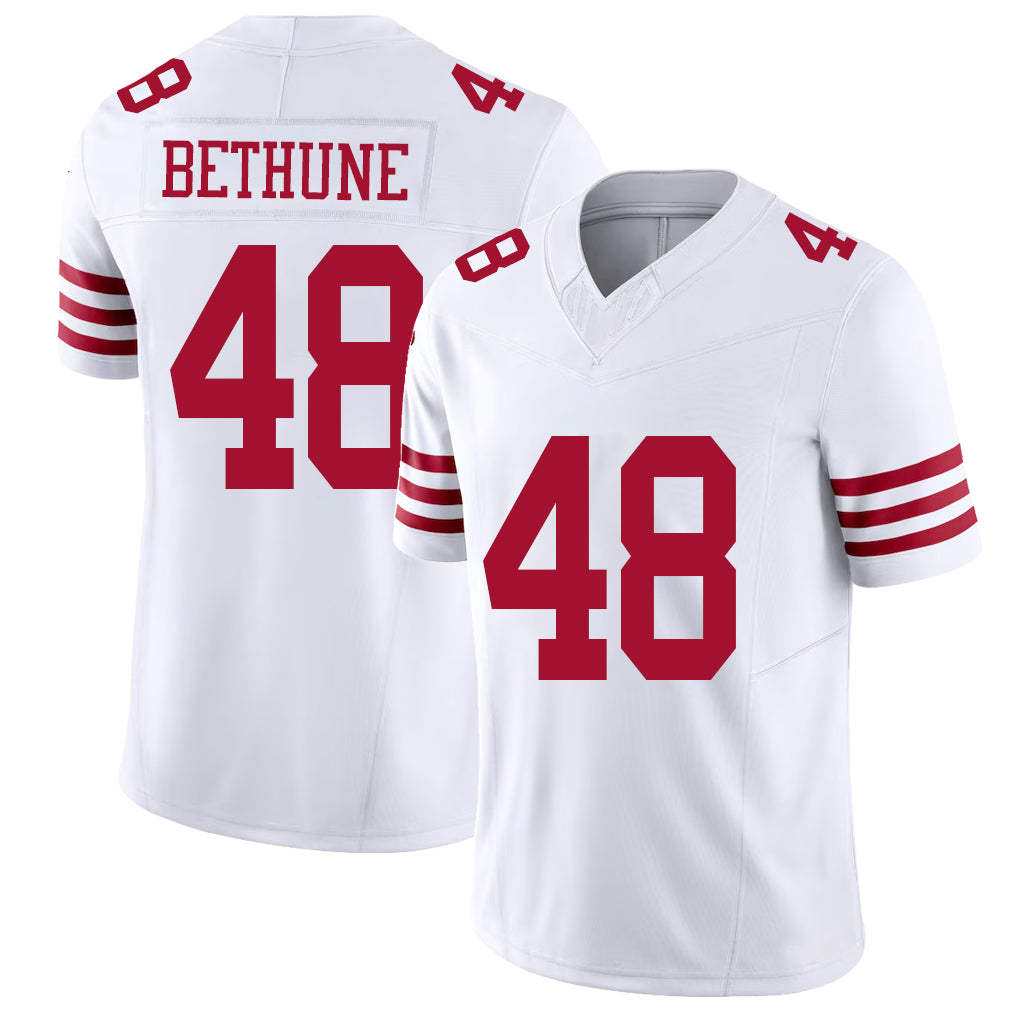 San Francisco #48 Bethune Player Football V Neck Short Sleeve White Jersey Tatum For Men Youth Women Gift