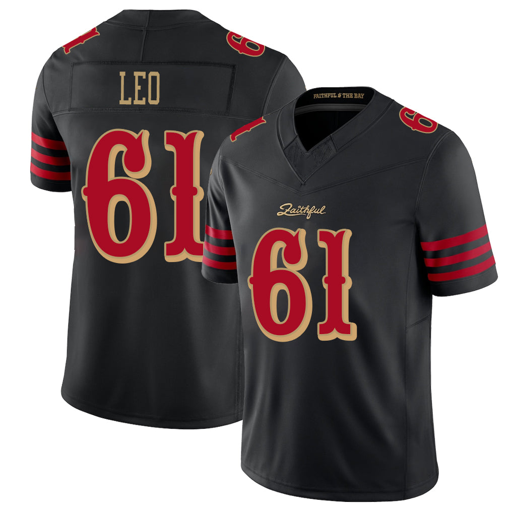 San Francisco #61 Leo Player Football V Neck Short Sleeve Black Jersey Titus For Men Youth Women Gift