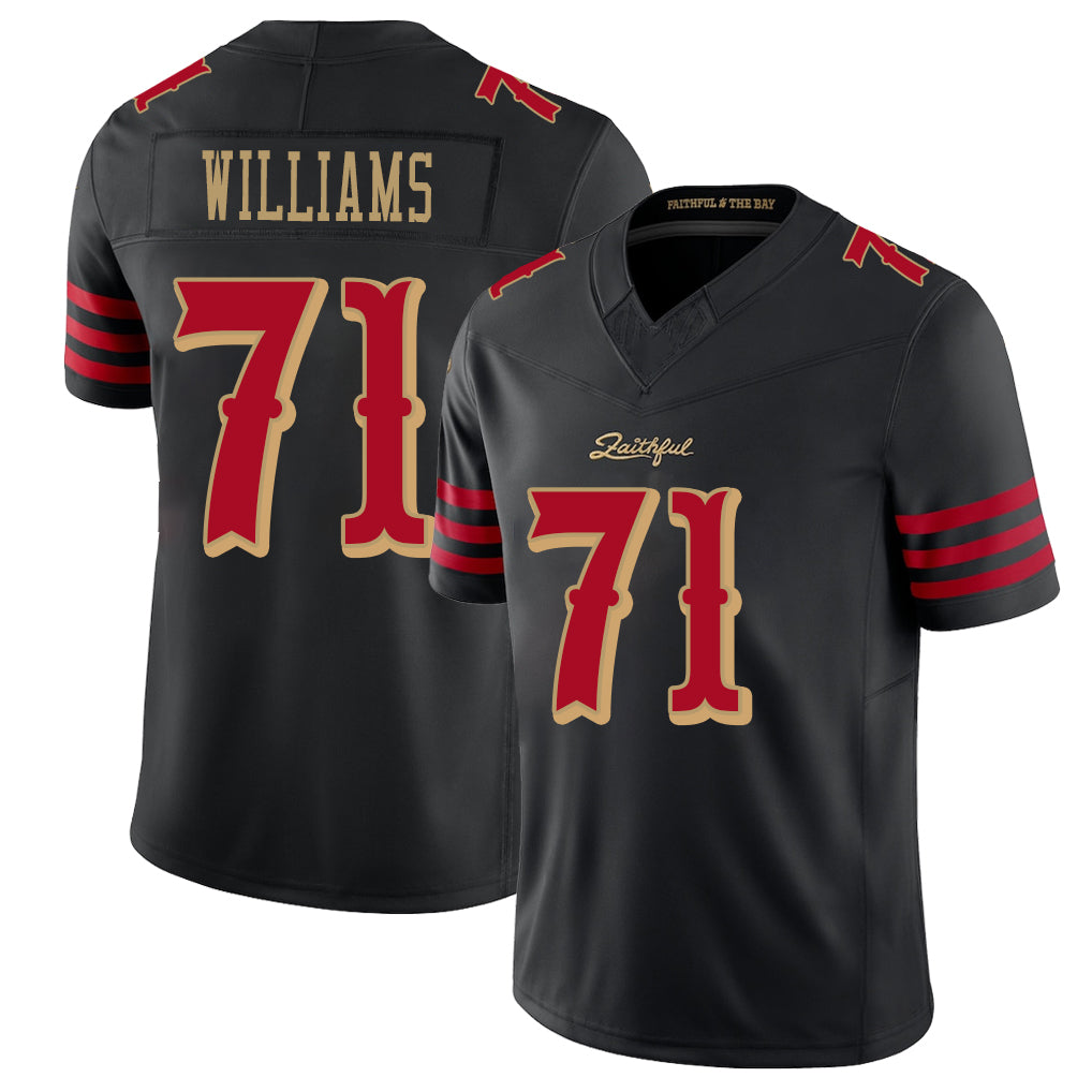 San Francisco #71 Williams Player Football V Neck Short Sleeve Black Jersey Trent For Men Youth Women Gift