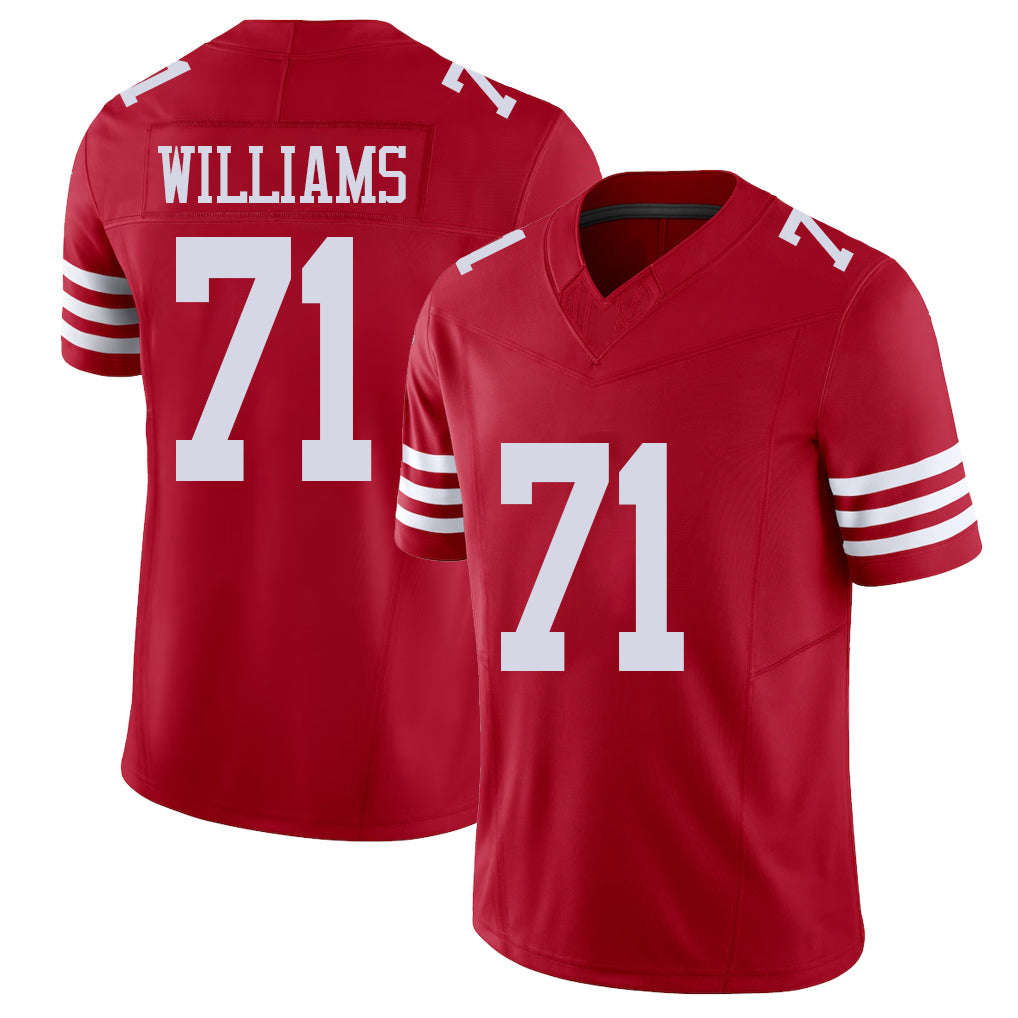 San Francisco #71 Williams Player Football V Neck Short Sleeve Scarlet Jersey Trent For Men Youth Women Gift