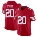 San Francisco #20 Stout Player Football V Neck Short Sleeve Scarlet Jersey Upton For Men Youth Women Gift