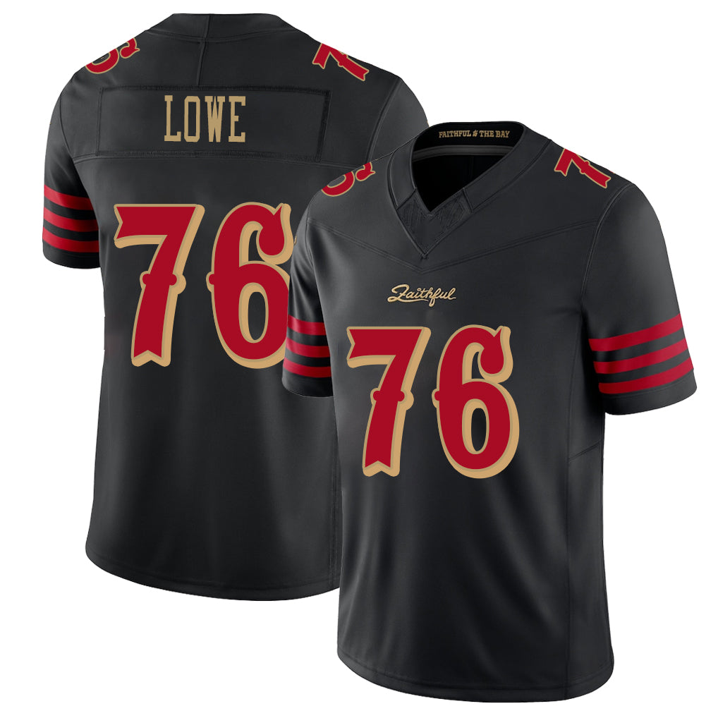 San Francisco #76 Lowe Player Football V Neck Short Sleeve Black Jersey Vederian For Men Youth Women Gift