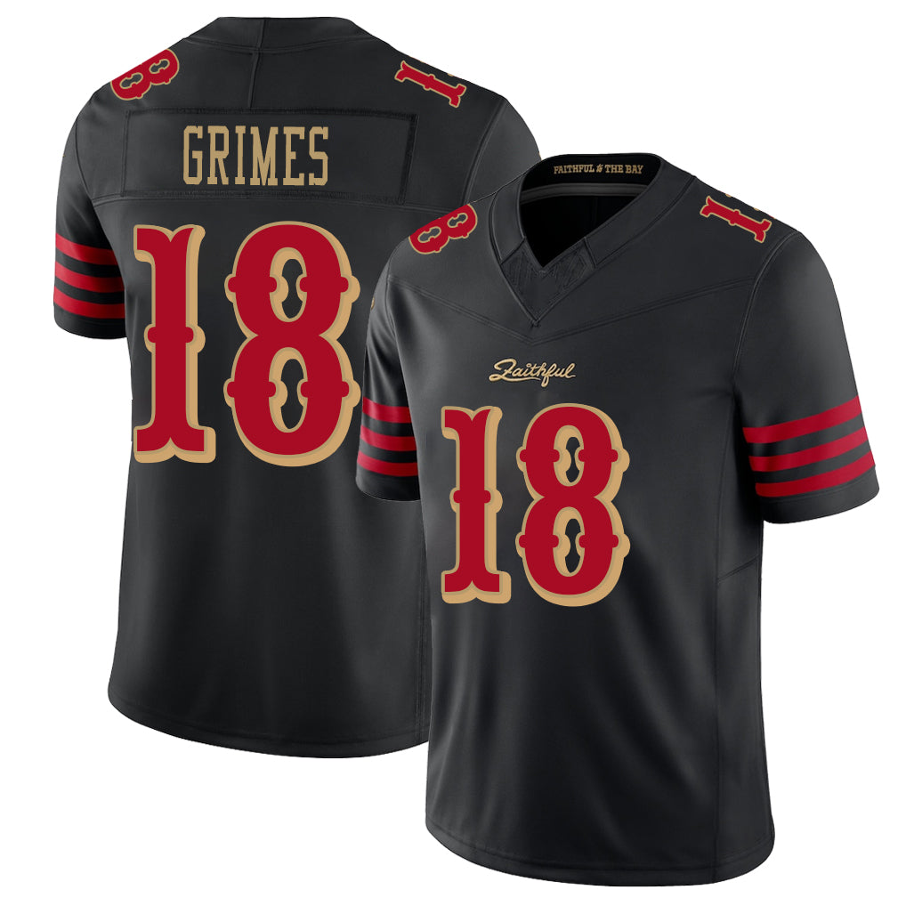 San Francisco #18 Grimes Player Football V Neck Short Sleeve Black Jersey Wesley For Men Youth Women Gift