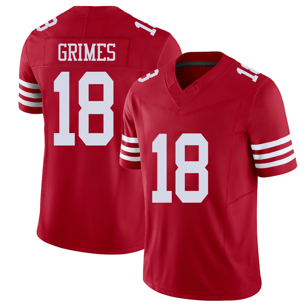 San Francisco #18 Grimes Player Football V Neck Short Sleeve Scarlet Jersey Wesley For Men Youth Women Gift