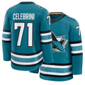 Mens San Jose #71 Celebrini Player Ice hockey Long Sleeve Teal Macklin Jersey