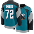Mens San Jose #72 Eklund Player Ice hockey Long Sleeve Teal William Jersey