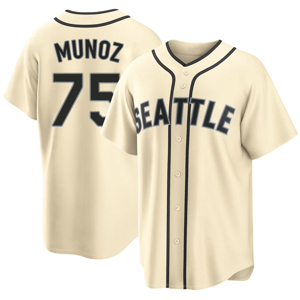 Seattle #75 Muñoz Player Baseball Short Sleeve Cream Jersey Andrés For Men Women Youth Gift