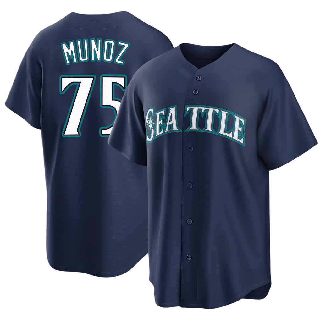 Seattle #75 Muñoz Player Baseball Short Sleeve Navy Jersey Andrés For Men Women Youth Gift